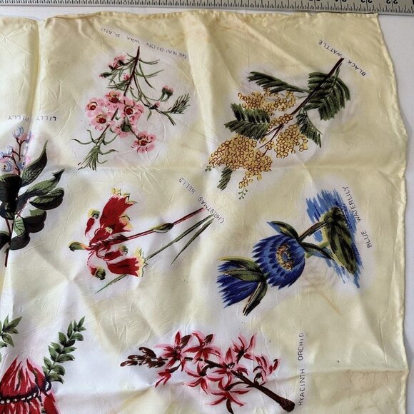 Fresca Womens Vintage Square Neck Scarf Ivory Botanical Japan Acetate Scarves - Picture 8 of 11